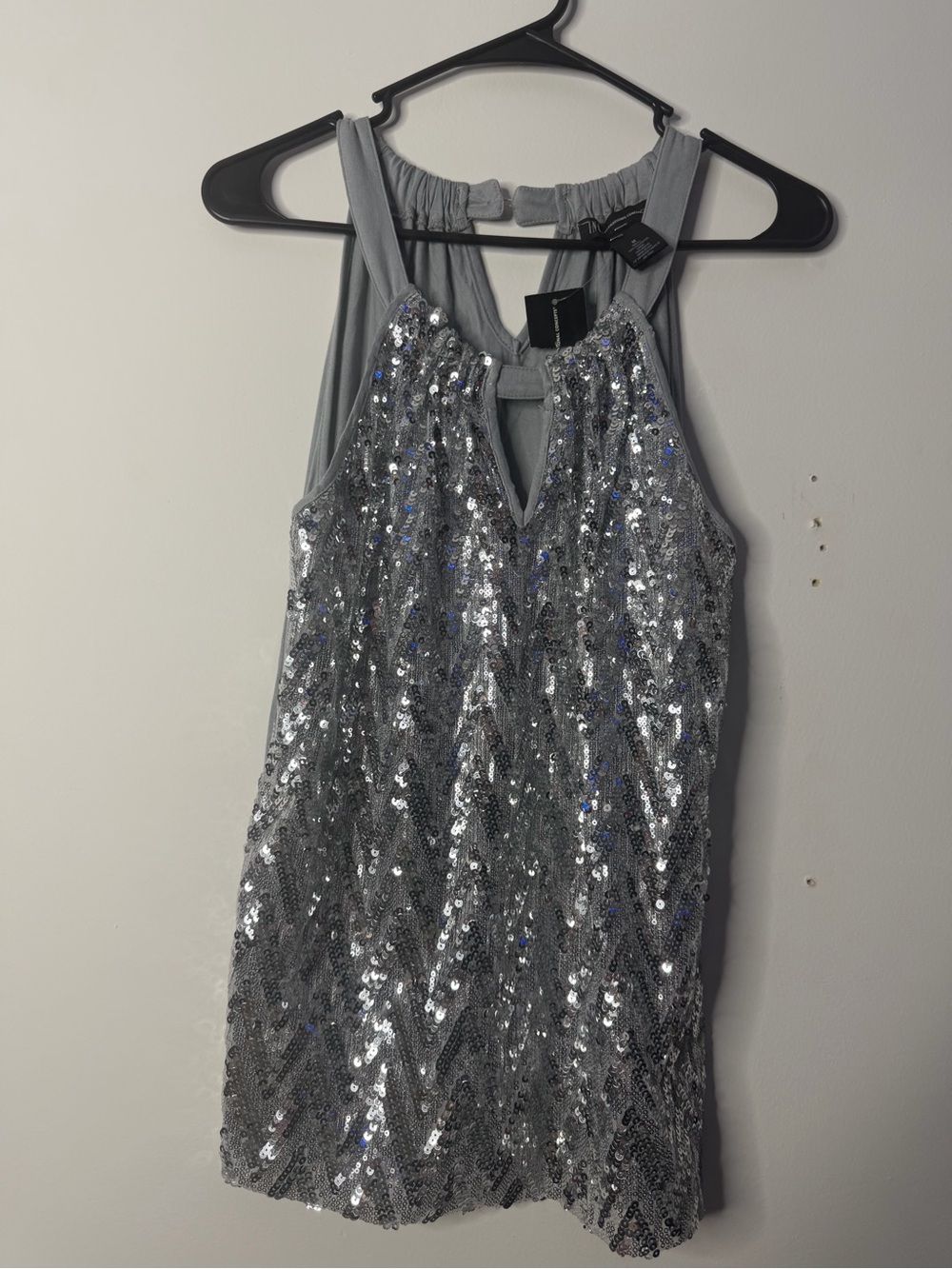 INC International Concepts Silver Sequin Halter Top